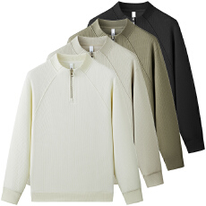 批发实拍高级感结构半拉链华夫格卫衣男秋季2025新款宽松套头立领上衣