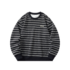 批发实拍高级感条纹纯棉卫衣男秋冬季2025新款宽松套头圆领上衣