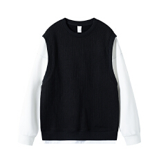 批发实拍2025秋冬新款<b class='q'>潮牌</b>假两件拼接袖<b class='q'>卫衣</b>男宽松百搭圆领体恤上衣