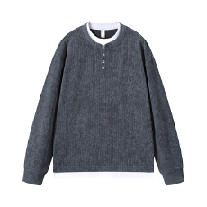 批发实拍2025秋冬新款假两件V领纽扣设计<b class='q'>卫衣</b>男宽松舒适<b class='q'>潮牌</b>休闲长袖