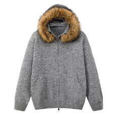 冬季新款潮牌加厚大毛领毛衣男士宽松百搭老钱风连帽针织衫外套