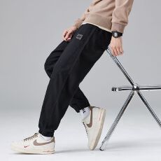 批发实拍2025秋<b class='q'>冬</b>季新款休闲裤男宽松大码束脚松紧腰系绳裤子