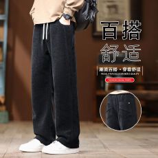 批发秋<b class='q'>冬</b>新厚款澳绒休闲裤男宽松简约百搭松紧腰阔腿直筒长裤