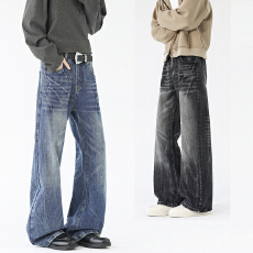 批发实拍2025<b class='q'>秋</b>季新款重磅美式水洗2021M版型百搭牛仔裤女男宽松微喇