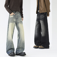 批发实拍2025<b class='q'>秋</b>季新款重磅美式水洗猫须复古百搭牛仔裤男女中性微喇裤