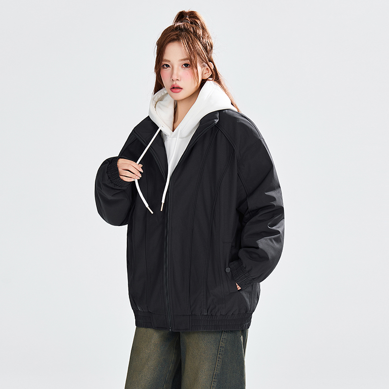 겨울 의류 조수 브랜드 후드 면 의류 캐주얼 루즈핏 핏 스타일 두꺼운 패딩 재킷 목화 진딧물 보온 감기 예방 패치워크 면 옷