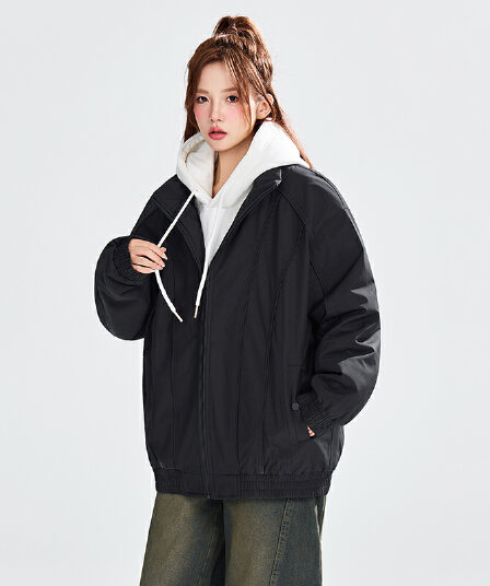 겨울 의류 조수 브랜드 후드 면 의류 캐주얼 루즈핏 핏 스타일 두꺼운 패딩 재킷 목화 진딧물 보온 감기 예방 패치워크 면 옷