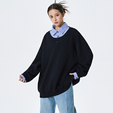 批发实拍2026新款卫衣男女假两件<b class='q'>衬衫</b>潮流宽松休闲运动帅气外套上衣