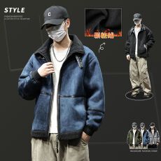 批发两面穿羊羔绒翻领外套冬季新款加厚男装保暖棉衣夹克