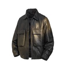 批发新国标90绒皮衣羽绒服男美式嘻哈外套潮牌宽松夹绒复古翻领皮衣