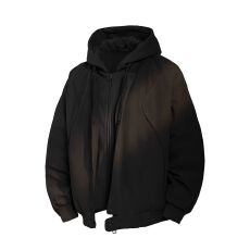 批发新国标90绒假两件美式高街解构设计感连帽宽松保暖羽绒服外套