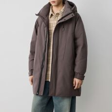 批发新国标90绒连帽中长款羽绒服外套男宽松保暖<b class='q'>冬</b>季御寒简约大衣