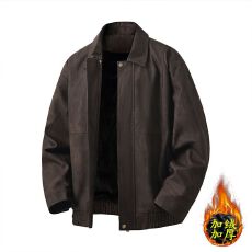 批发冬季加厚保暖美式复古皮衣内里加绒御寒外套男式高级感水洗PU皮