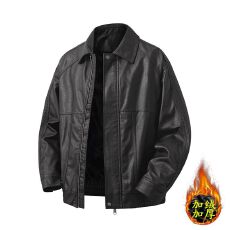 批发冬季加绒加厚保暖美式夹克复古皮衣御寒外套男式高级感水洗PU皮