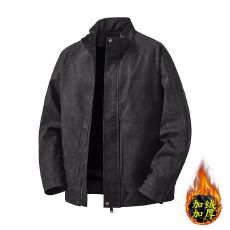 批发冬季加厚保暖美式夹克复古皮衣加绒外套男式高级感水洗PU皮痞帅