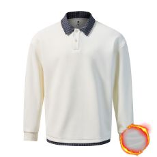 批发冬季加绒加厚肌理感格子领<b class='q'>卫衣</b>假两件撞色翻领上衣美式拼接长袖