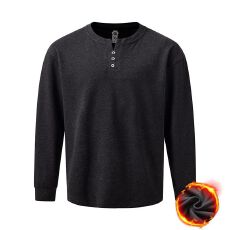 批发冬季新款亨利领<b class='q'>男</b>士加绒加厚<b class='q'>卫衣</b>宽松长袖t恤保暖打底衫