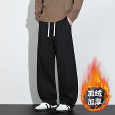批发加绒加厚休闲弯刀裤男冬季新款松紧腰弹力宽松贝贝绒裤子男