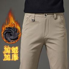 批发冬季加绒加厚保暖轻商务防泼水小直筒休闲<b class='q'>裤</b>男修身<b class='q'>百搭</b>通勤长<b class='q'>裤</b>