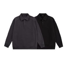 批发加绒加厚保暖翻领卫衣男拼接结构款纯色日系复古潮流宽松打底衫