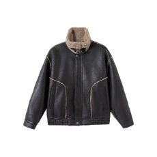 批发皮毛一体棉服男士冬季新款日系复古立领宽松加厚保暖棉衣外套