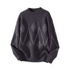 批发圆领提花毛衣男士日系复古宽松套头针织衫百搭休闲秋冬季新款外套