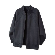 批发拉链开衫毛衣男士美式重磅纯色立领针织衫秋冬季新款毛线衣外套