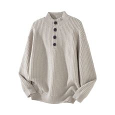 批发针织衫男秋冬季新款套头立领纽扣套头百搭毛衣日系复古宽松潮流