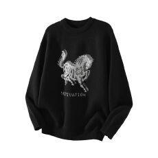 批发马年图案提花圆领针织衫男士秋冬季新款重磅宽松百搭休闲<b class='q'>情侣</b><b class='q'>毛衣</b>