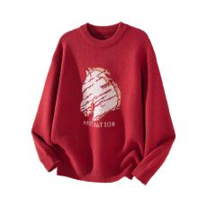 批发圆领毛衣针织衫男提花秋冬季新款美式重磅宽松百搭休闲毛衫外套潮