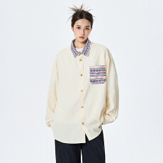 批发实拍2026新款<b class='q'>长袖</b><b class='q'>衬衫</b><b class='q'>男</b>女翻领拼接宽松休闲百搭潮流美式<b class='q'>衬衣</b>