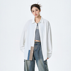 批发实拍2026新款<b class='q'>长袖</b><b class='q'>衬衫</b><b class='q'>男</b>女翻领拼接撞色宽松休闲百搭潮流<b class='q'>男</b><b class='q'>衬衣</b>