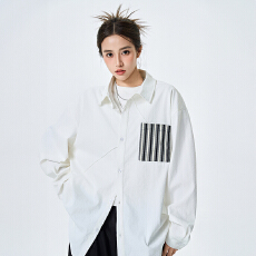 批发实拍2026新款日系<b class='q'>长袖</b><b class='q'>衬衫</b><b class='q'>男</b>女翻领口袋撞色宽松休闲百搭<b class='q'>衬衣</b>