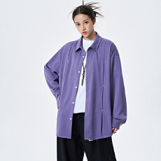 批发实拍2026新款<b class='q'>长袖</b><b class='q'>衬衫</b><b class='q'>男</b>女翻领纯色宽松时尚百搭潮流设计款<b class='q'>衬衣</b>