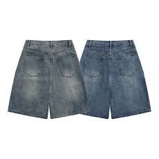 批发实拍2026夏季新款美式水洗渐变阔腿<b class='q'>牛仔</b>中裤<b class='q'>男</b>宽松休闲百搭<b class='q'>短裤</b>