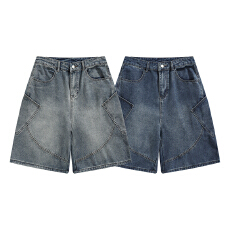 批发实拍2026夏季新款<b class='q'>韩版</b>牛仔中裤男宽松直筒工装裤美式复古休闲短裤