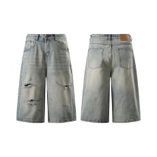 批发实拍2026夏季新款复古破洞<b class='q'>牛仔</b>七分裤<b class='q'>男</b>痞帅潮牌宽松直筒休闲<b class='q'>短裤</b>