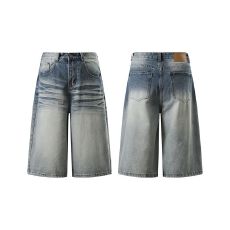 批发夏季新款美式复古渐变高腰宽松阔腿<b class='q'>短裤</b>百搭垂感直筒七分<b class='q'>牛仔</b>裤
