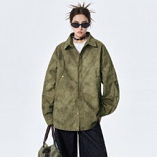 批发实拍2026新款美式复古拼接夹克外套男女翻领休闲宽松百搭上衣