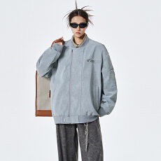 批发实拍2026新款美式棒球领飞行员<b class='q'>皮衣</b>夹克男女宽松高级感廓形外套