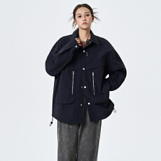 批发实拍2026新款夹克<b class='q'>外套</b>男女翻领美式宽松<b class='q'>百搭</b>痞帅拉链装饰上衣