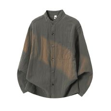 批发实拍2026新款日系复古老钱风长袖<b class='q'>衬衫</b><b class='q'>男士</b>立领宽松开衫<b class='q'>衬衣</b>