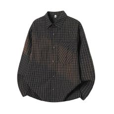 批发实拍2026春季新款长袖衬衫男<b class='q'>日系</b><b class='q'>复古</b>宽松格子衬衣外套开衫