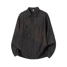 批发实拍2026春季新款翻领<b class='q'>长袖</b><b class='q'>衬衫</b><b class='q'>男士</b>日系工装纯色<b class='q'>衬衣</b>百搭休闲外套