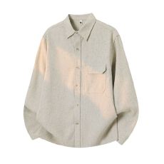 批发实拍2026新款休闲亚麻长袖衬衫男<b class='q'>日系</b><b class='q'>复古</b>翻领宽松纯色衬衣外套