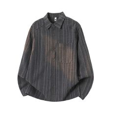 批发实拍新款条纹<b class='q'>衬衫</b><b class='q'>男士</b><b class='q'>长袖</b>翻领日系复古百搭休闲潮流简约上衣
