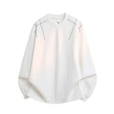 批发实拍2026新款<b class='q'>长袖</b><b class='q'>T</b><b class='q'>恤</b><b class='q'>男</b>日系复古圆领宽松潮流简约明线纯色打底衫