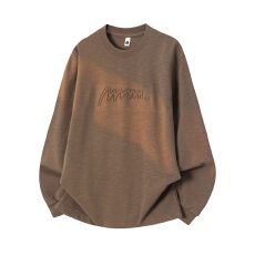 批发实拍2026新款<b class='q'>长袖</b><b class='q'>T</b><b class='q'>恤</b><b class='q'>男</b>字母刺绣圆领宽松打底衫日系复古百搭