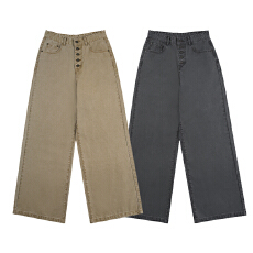 美式复古石磨麦穗纽扣设计感直筒百搭A字休闲裤男女中性潮宽松裤