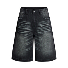 批发夏季新款美式水洗做旧宽松猫须牛仔七分裤男女中性直筒阔腿六分裤